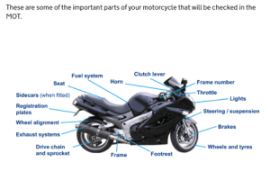 MOT Customer Service poster - Elements of a motorcycle that are inspected during an MOT