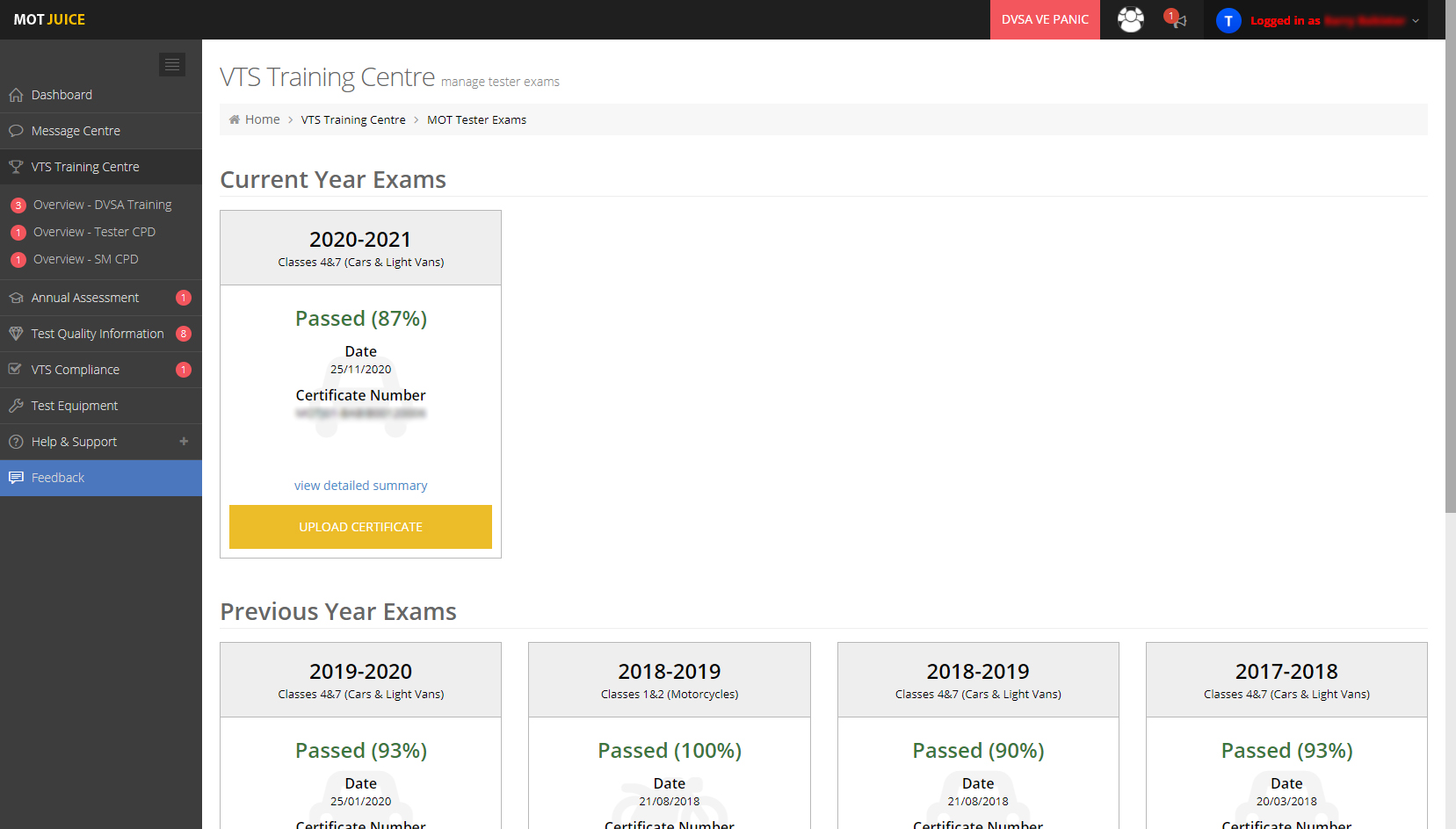 MOT Juice Blog - New annual assessment page for MOT Testers