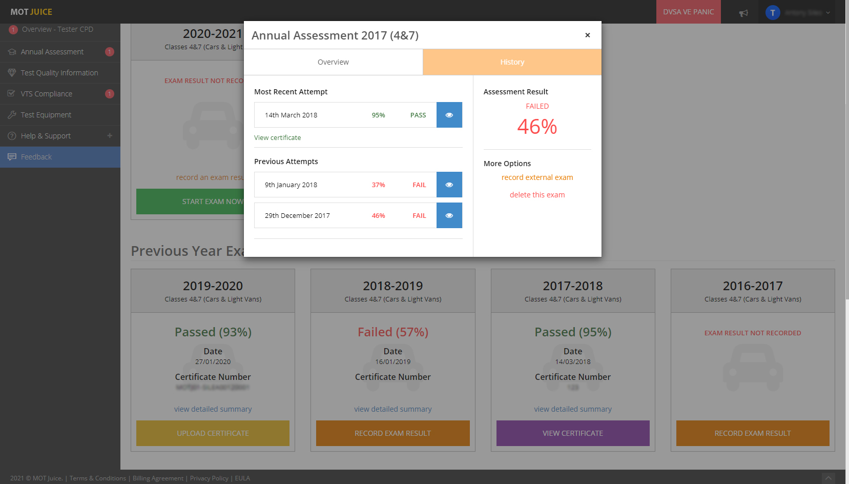 MOT Juice Blog - New annual assessment page for MOT Testers